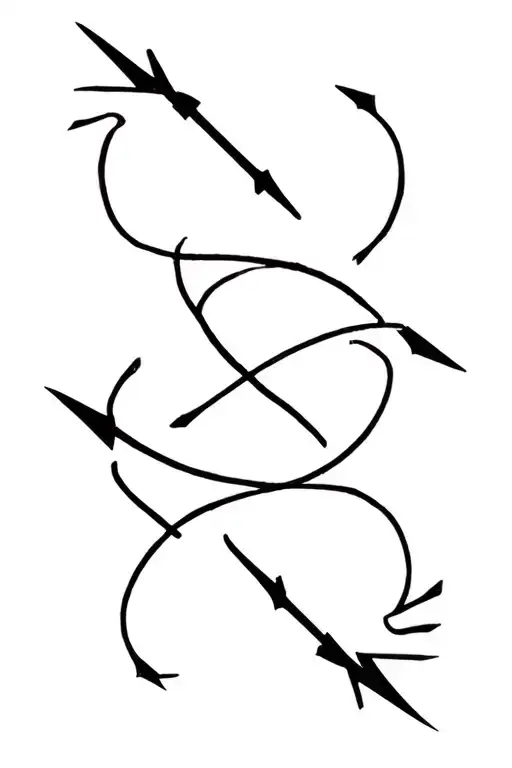 Four Long Curving And Twisting Thin Arrows Pointing In Random Directions