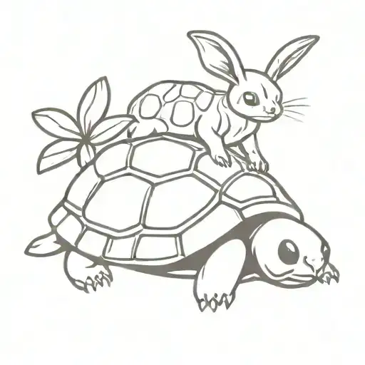 A Turtle With A Ladybug And A Bunny