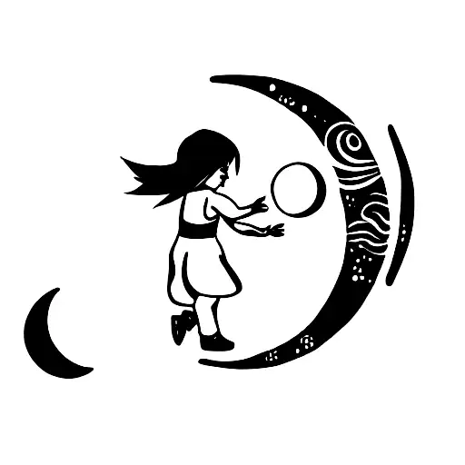 Little Girl Catching Moon With Rope