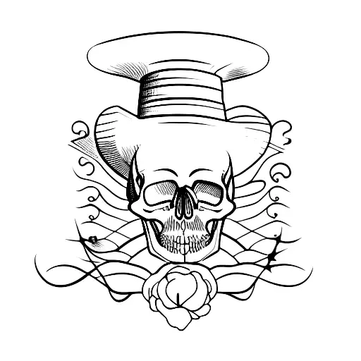 A Minimalist Tattoo Of A Skull Wearing A Poet's Hat