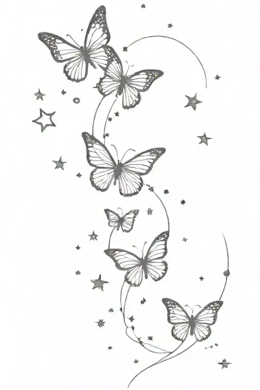 Spine Tattoo Butterflies And Moon And Starry Sky With A
