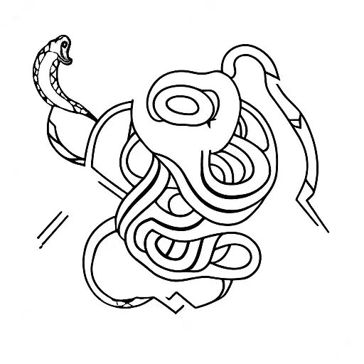 A Minimalist Tattoo Of A Tarot Card With A Snake And An Anime Character