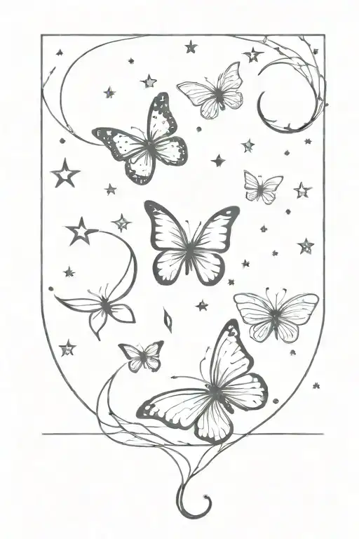 Butterflies And Moon And Starry Sky