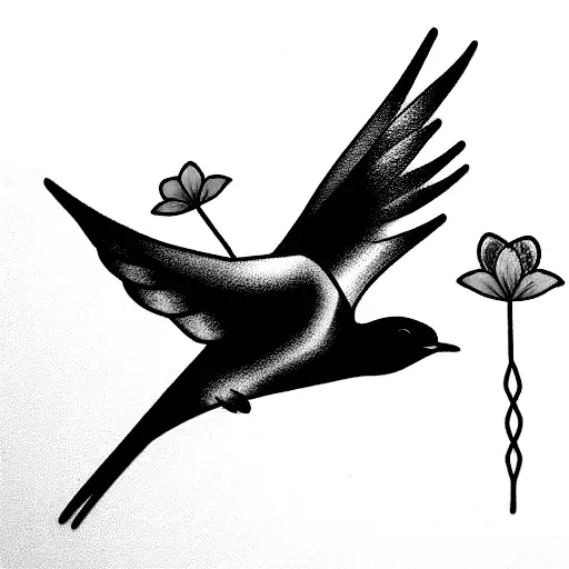 Swallow Bird With Date And Flowers