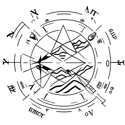 A Minimalist Tattoo Of A Mountain Range With A Compass