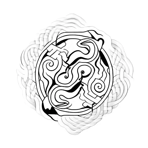 A Minimalist Tattoo Of A Dog And A Snake Intertwined In A Yin And Yang Symbol