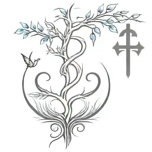 Spine Tattoo With Ankh At The Top And Poison Tree At The Base