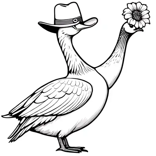 Goose Standing Wearing Cowboy Hat Holding A Flower