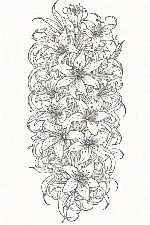 Spider Lilies Scattered Throughout With A Snake Wrapped Throughout The Spider Lilies