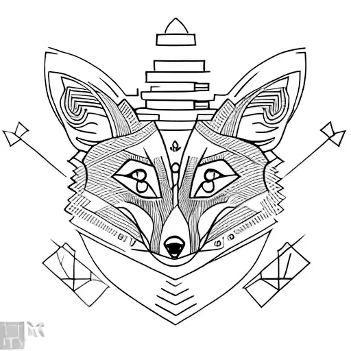 A Minimalist Tattoo Of A Fox Surrounded By Ancient Greek Columns And Statues