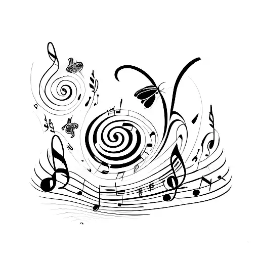 A Minimalist Tattoo Of A Butterfly Made Up Of Music Notes