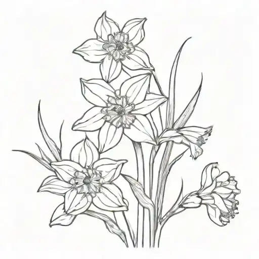 Daffodil And Marigold With Stems Intertwined Representing Mother And Daughter