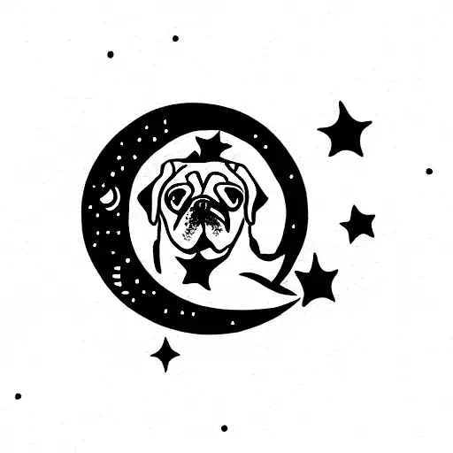 Moon With Pug And Star
