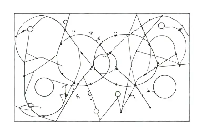 A Geometric Tattoo Featuring Twin Flame Symbols And Moon Phases To Symbolize Balance And Connection
