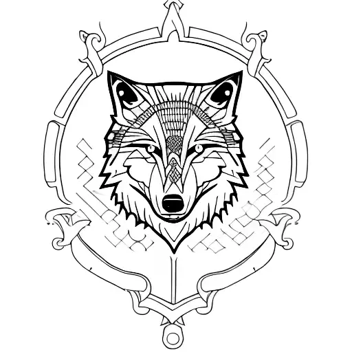 A Wolf Silhouette Formed By Intricately Designed Axes And Swords