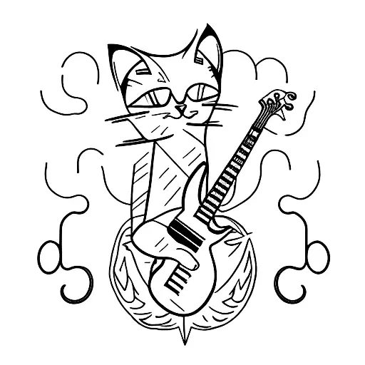 A Minimalist Tattoo Of A Cat Playing A Bass Guitar