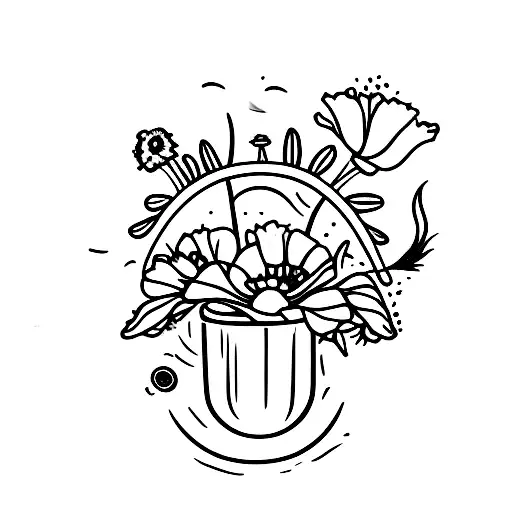 Alien Gardner With A Flower Pot With Poppies And Lavender