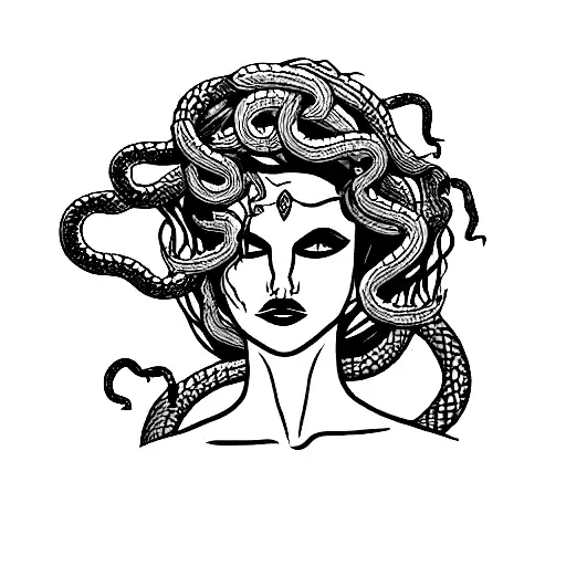 Medusa With Thick Vipers And Snakes As Her Hair Snarling Unruly