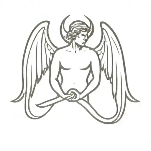 Devil's Figure With Angel's Wings And Ring Tattoo Design