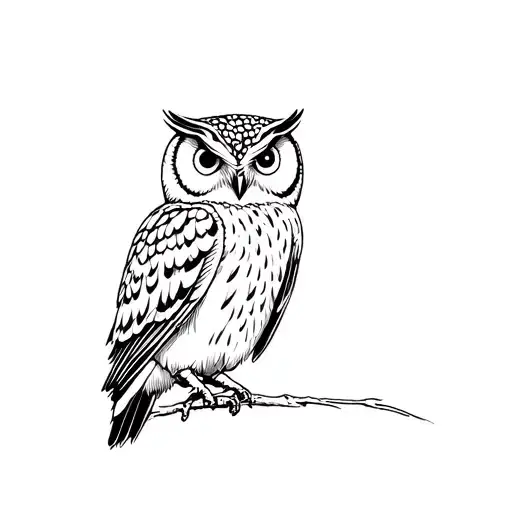 Line Drawing Owl For Fore Arm In A Forewst Around It