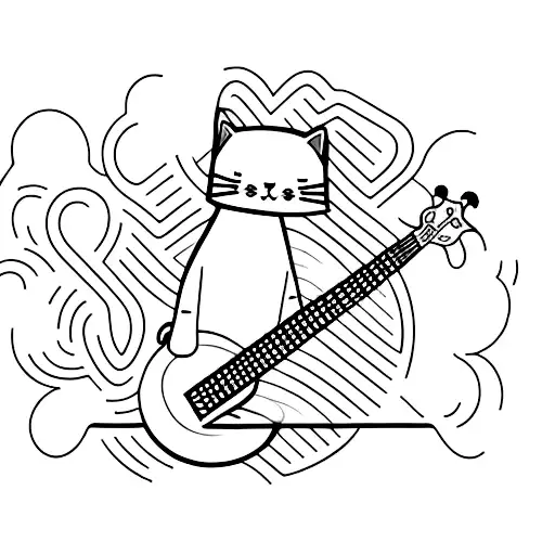 A Minimalist Tattoo Of A Kawaii Cat Playing A Bass Guitar