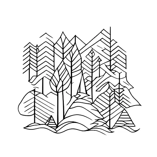 A Minimalist Tattoo Of A Serene Forest Scene With A Hidden Gaming Symbol Incorporated Into The Trees