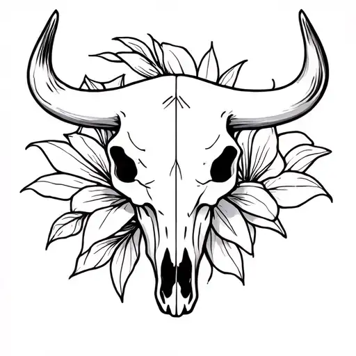 Bull Skull With Lilies Wrapped