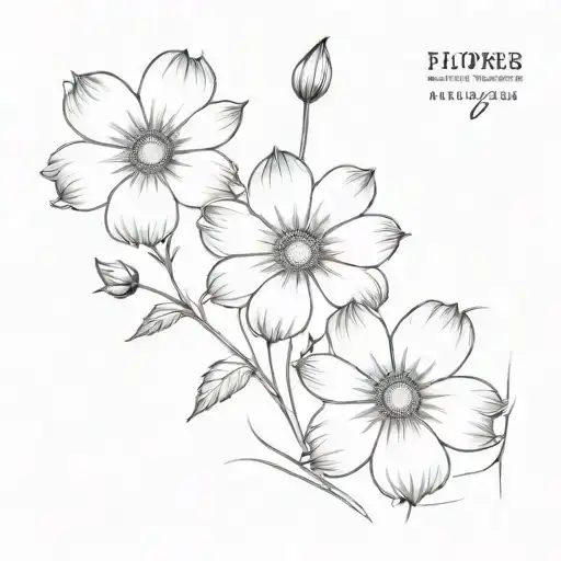 3 Flowers Of Cosmos Flower Bouquet Fine Line