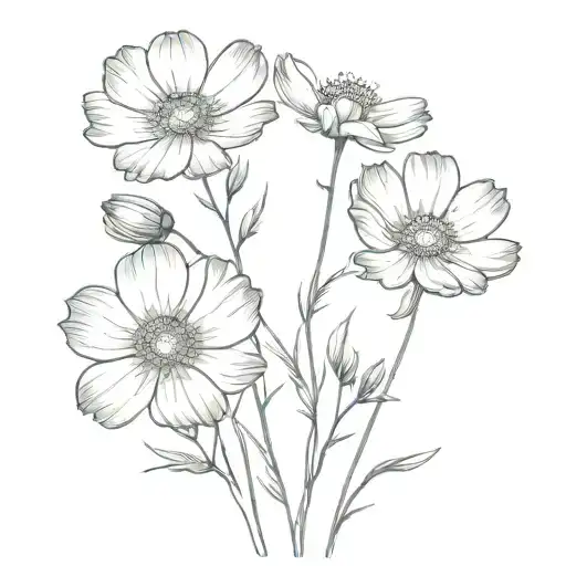 3 Stems Of Cosmos Flower Bouquet Fine Line