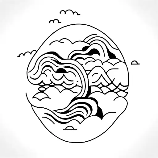 A Minimalist Tattoo Of A Peaceful River Flowing Through A Gaming Controller-shaped Valley