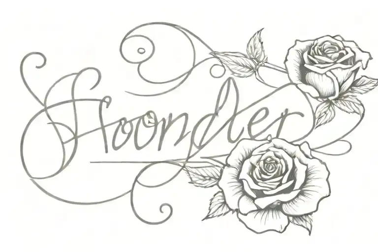 Sonder Written In Cursive With A Rose Line Art At The End Connected To The Word