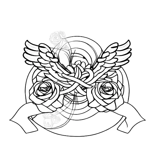 A Minimalist Design Of Intertwined Angel Wings And Roses