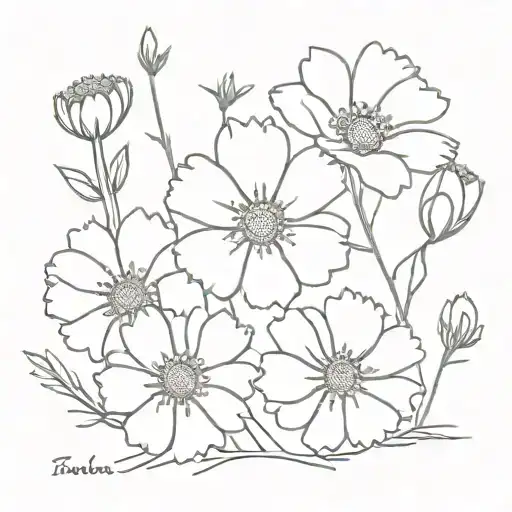 Cosmos Flower Bouquet Fine Line