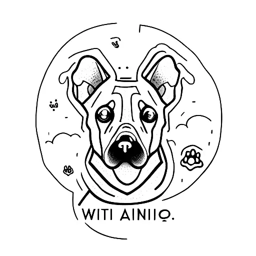 A Minimalist Tattoo Of A Dog With A Thought Bubble Containing The Word 'Nihilism'