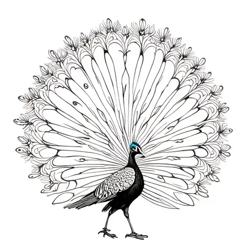 A Symmetric Peacock Standing With Tail Spread Behind It From Our Pov