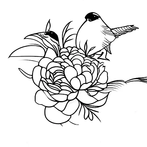 Gentle Peony Flowers With A Bird