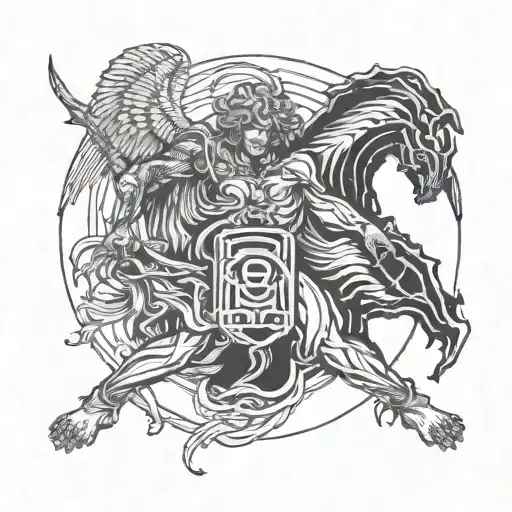 Angel Defeating Demon With Head Cut Off