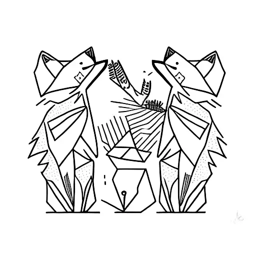 A Minimalist Tattoo Of A Fox And A Bear Dancing Together