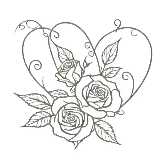 Simple Outline Roses Heart Vine