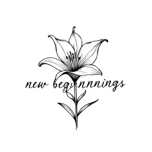 Tattoo Design With A Small Lily With The Words New Beginnings Under It