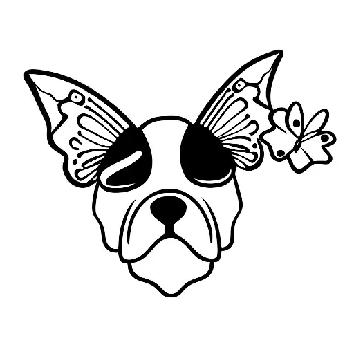 Dog Silhouette With Butterflies And Flowers