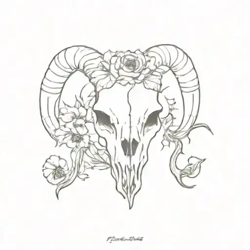Goat Skull With Poppies