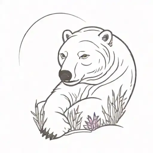 Polar Bear Sleeping In Purple Meadow
