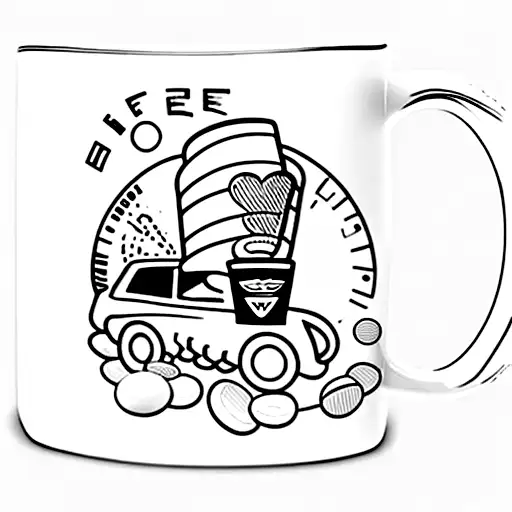 A Button-filled Coffee Mug With A Racecar Popping Out