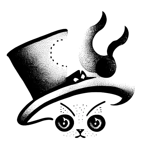 Cat Wearing Top Hat Siting In Moon