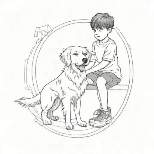 My 8 Years Old Boy With Golden Retriever Dog