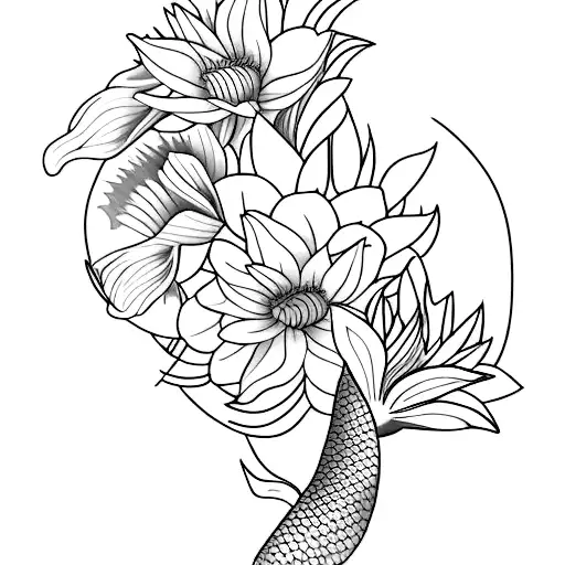 A Majestic Koi Fish Swimming Through A Field Of Daffodils