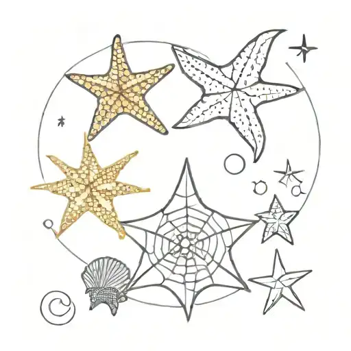 Sea Urchin Star Fish And Sea Shell Turn Golden Ratio