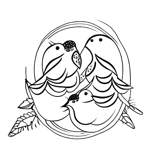 Mama Bird Protecting Three Little Birds