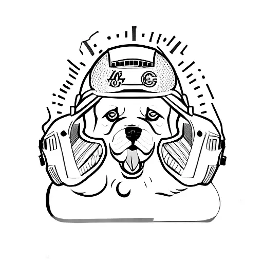 A Minimalist Tattoo Of A Dog Wearing A Nascar Helmet